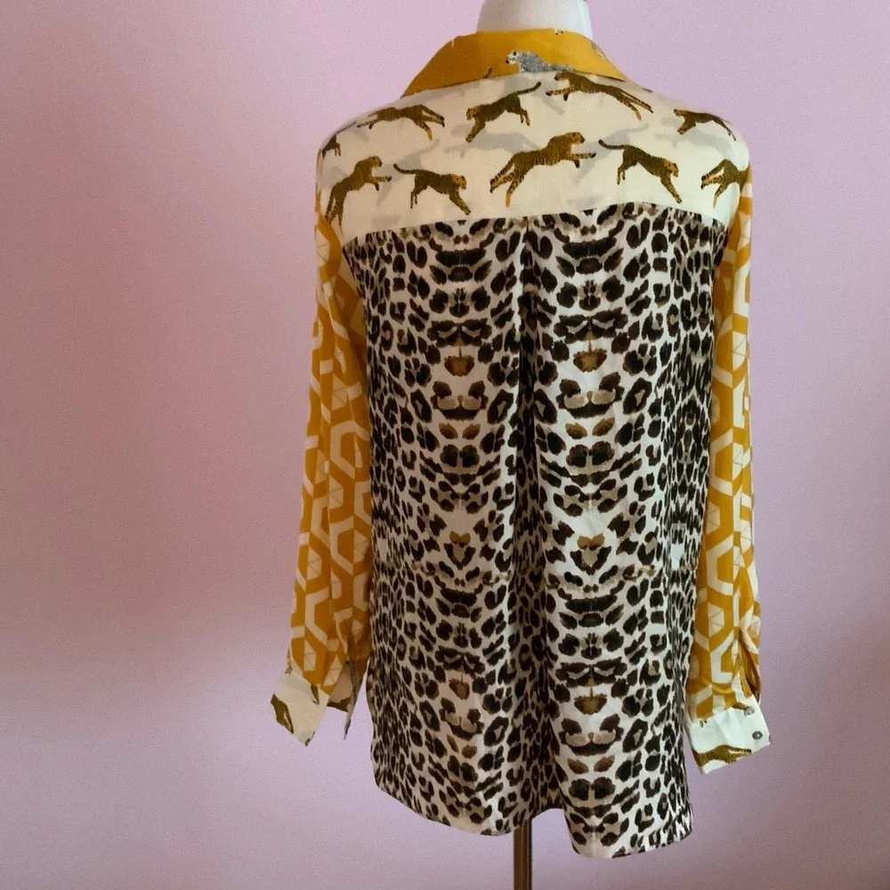 Rose & Olive Mustard and Cream Leopard Print Button-Up Blouse - Picture 4 of 8